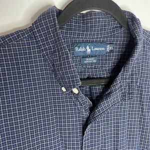 Ralph Lauren Shirt Mens Blue XL Short Sleeved Button Down Tattersall Check Blake